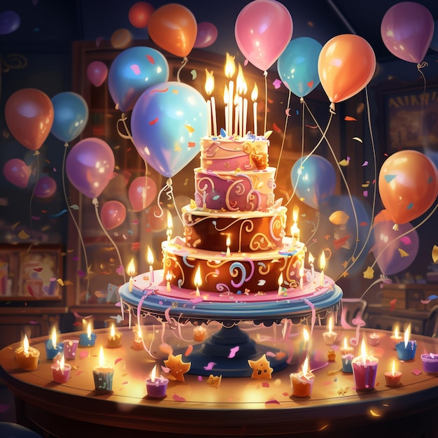 La ilustración muestra una hermosa escena de cumpleaños.