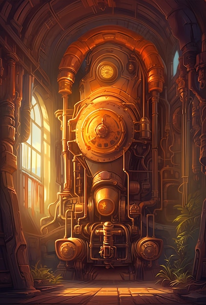 En esta ilustración se muestra una máquina steampunk de estilo steampunk.