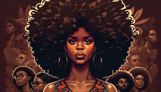 Ilustración de una mujer afroamericana con estilo cGenerative AI