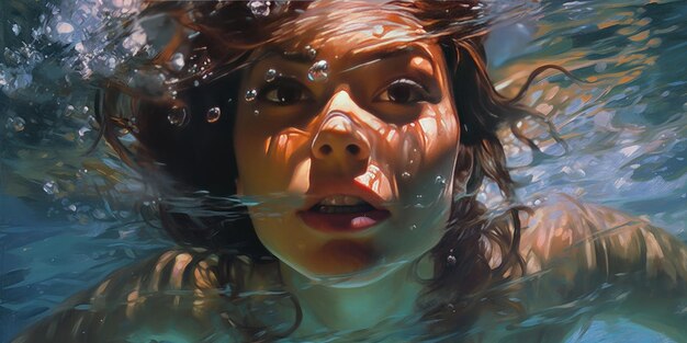 una ilustración de una mujer en el agua