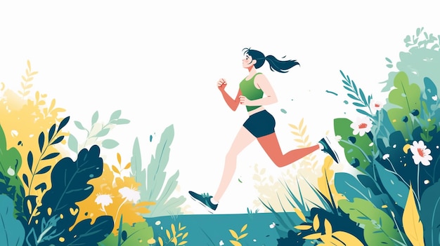 Ilustración de una mujer corriendo a través de un bosque generativo ai