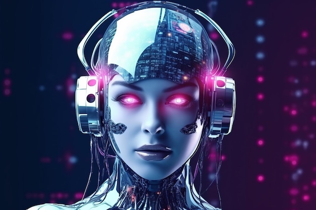 Ilustración de una mujer cyborg y experiencia en tecnología Ai AI GeneratedxA