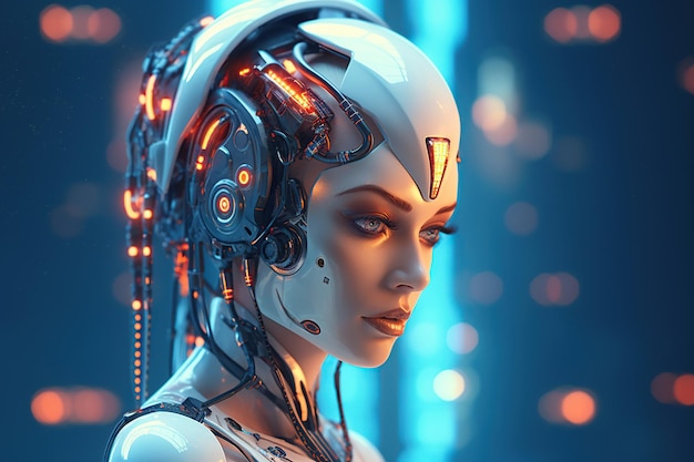 Ilustración de una mujer cyborg y experiencia en tecnología Ai AI GeneratedxA