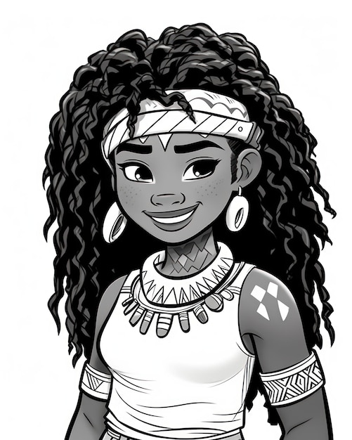 Ilustración de una mujer de dibujos animados para colorear página del libro inspirada en la princesa de Disney de congelado blanco y negro