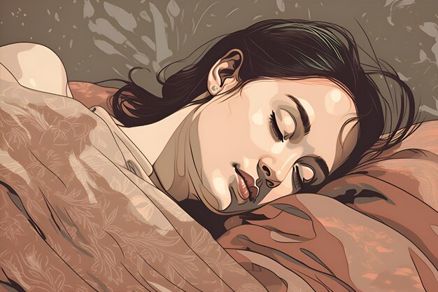 Ilustración de una mujer durmiendo en una cama IA generativa 2