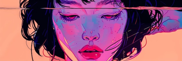 Ilustración de una mujer en estilo manga vibrante