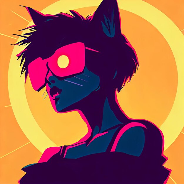 Ilustración de una mujer con gafas de sol en un fondo colorido estilo pop art