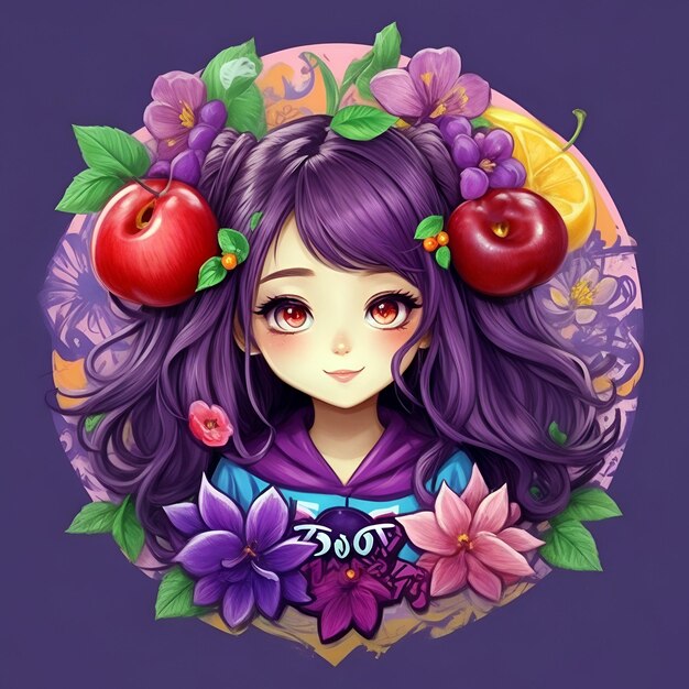 Ilustración de una mujer hermosa en un marco de frutas