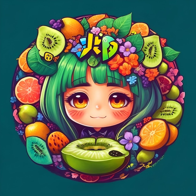 Ilustración de una mujer hermosa en un marco de frutas