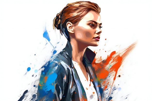 Ilustración de una mujer hermosa con salpicaduras de pintura en la cara