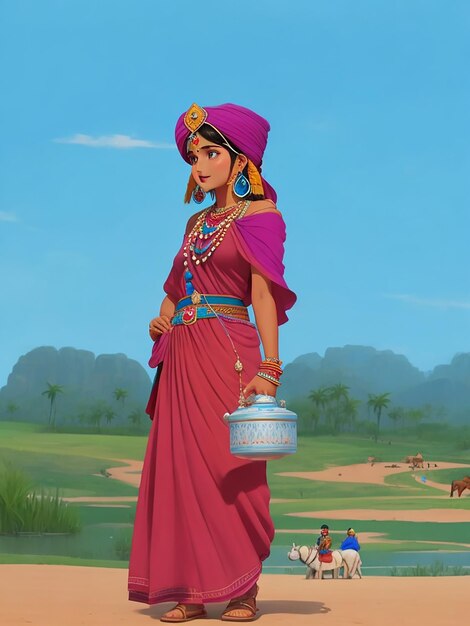 Ilustración de una mujer india Rajasthani