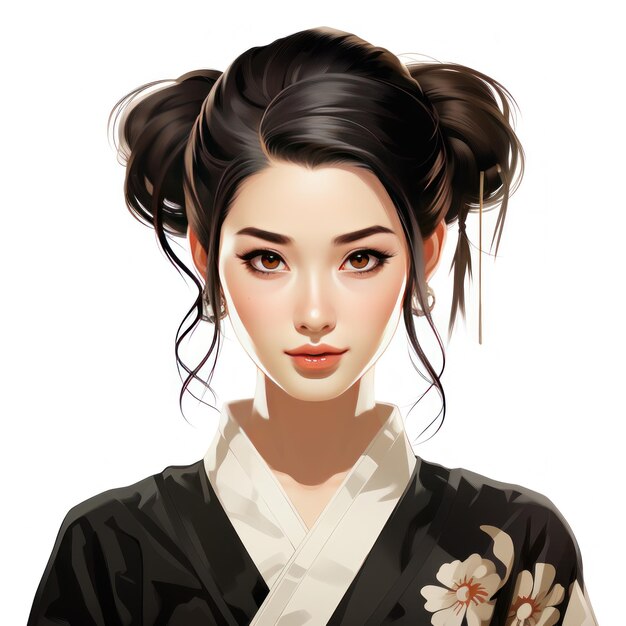 Ilustración de una mujer japonesa en kimono