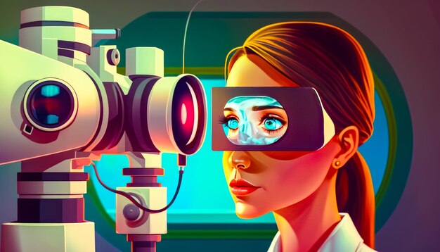 Foto una ilustración de una mujer mirando a través de un par de binoculares ia generativa