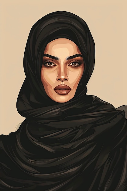 Ilustración una mujer musulmana con un hijab negro