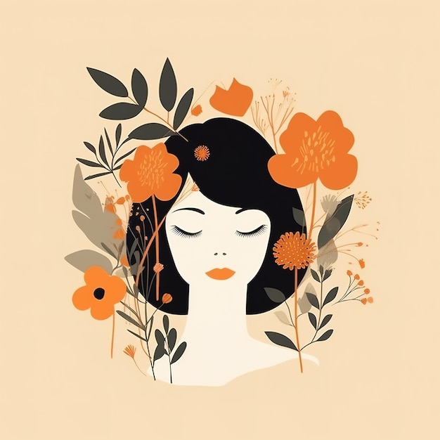 ilustración de una mujer rodeada de flores