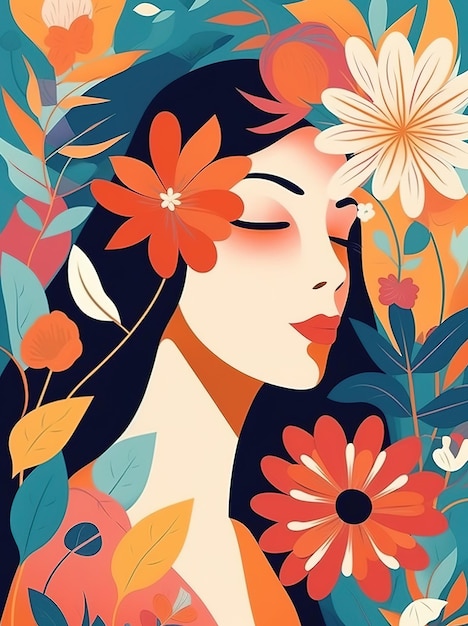 ilustración de una mujer rodeada de flores