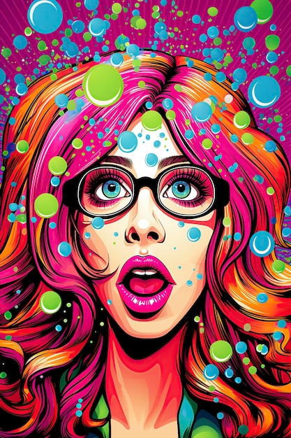 Ilustración mujer rubia atractiva y seductora con gafas de arte pop