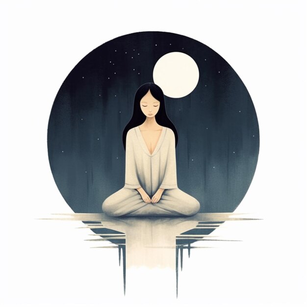 Ilustración de una mujer sentada en posición de loto con los ojos cerrados generativo ai