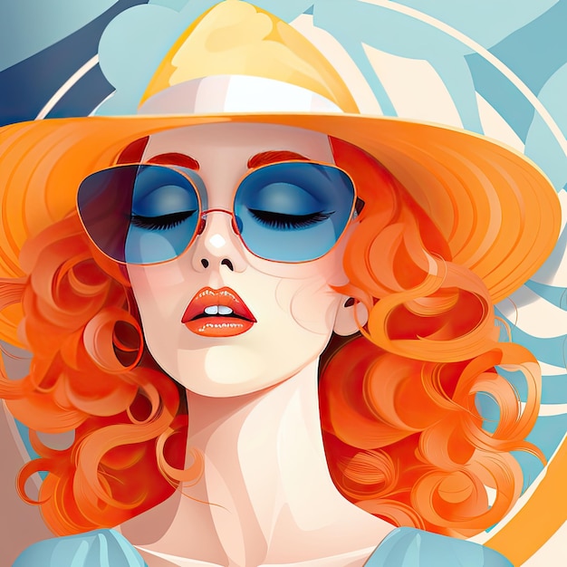 Ilustración de una mujer con sombrero y gafas de sol.