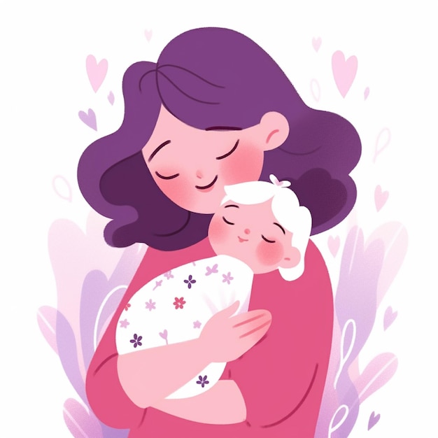 Foto ilustración de una mujer sosteniendo a un bebé en sus brazos generativa ai