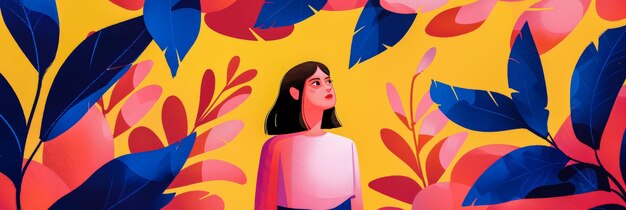 Foto ilustración de una mujer vibrante con decoración floral