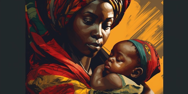 Ilustración de mujeres y niños africanos tema del día de la libertad día de la emancipación generativo ai