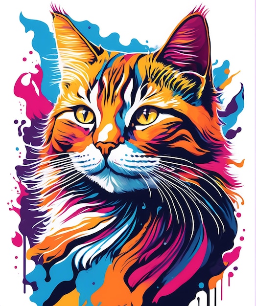 Ilustración multicolor de la cabeza de un gato con fondo blanco