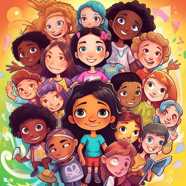 Ilustración multiétnica de la inclusión de los niños