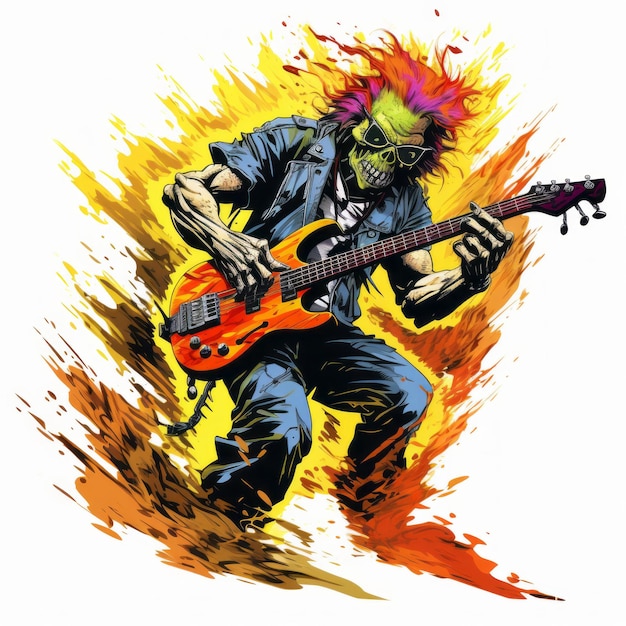 Ilustración de músico de rock explosivo para diseño de camiseta