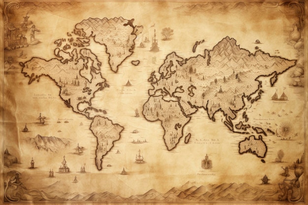 Foto ilustración muy detallada del mapa del mundo en estilo vintage