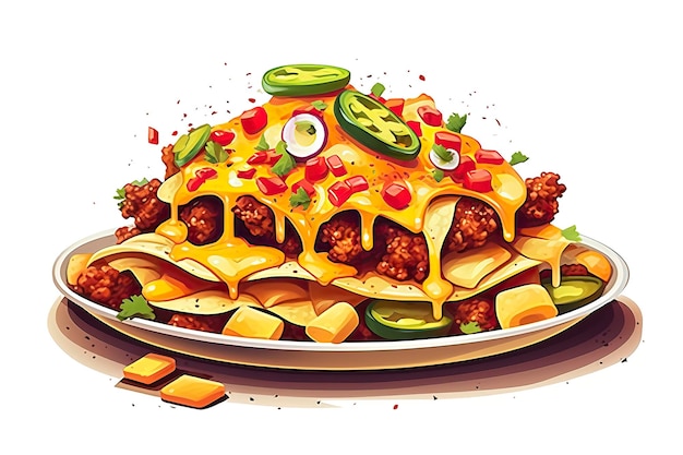 Ilustración de nachos con queso y chile Ilustración de comida IA generativa