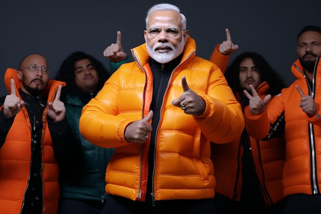 Ilustración de Narendra Modi en una chaqueta de baloncesto Balenciaga en, Generative ai