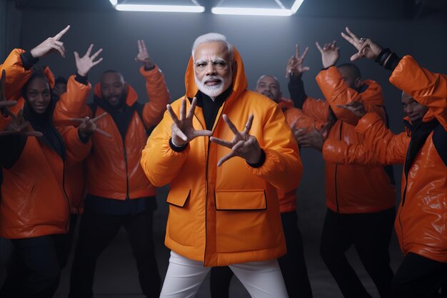 Ilustración de Narendra Modi en una chaqueta de baloncesto Balenciaga en, Generative ai