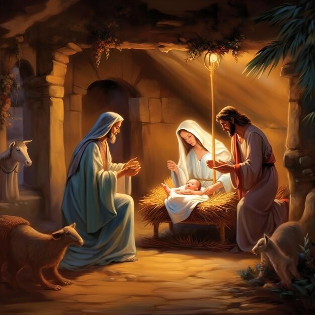 Foto ilustración de la natividad de navidad
