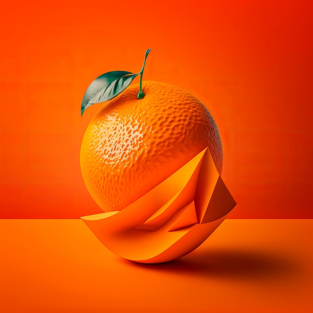 Ilustración de naturaleza muerta con naranja inusual creativo aislado sobre fondo naranja Estilo creativo