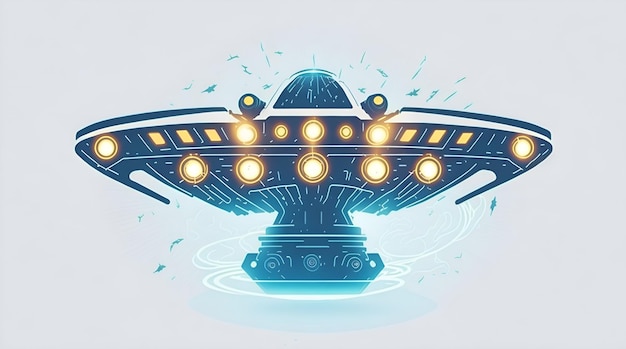 Ilustración de la nave espacial de los alienígenas, las luces de los ovnis, el objeto espacial, la placa voladora, el barco, la IA generativa.