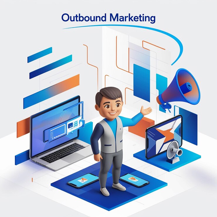 Ilustración de negocios de marketing saliente isométrica