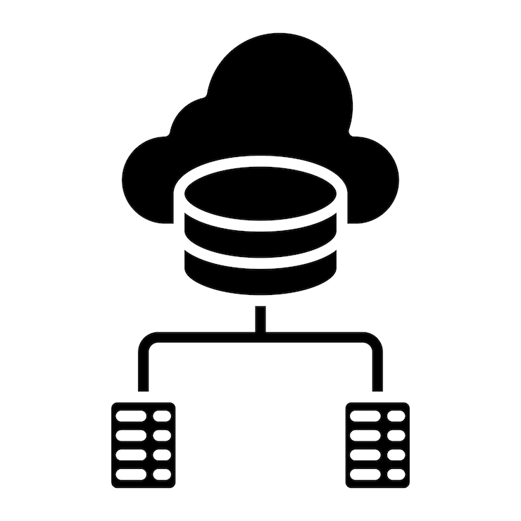 Foto ilustración negra sólida del glifo de infraestructura de datos
