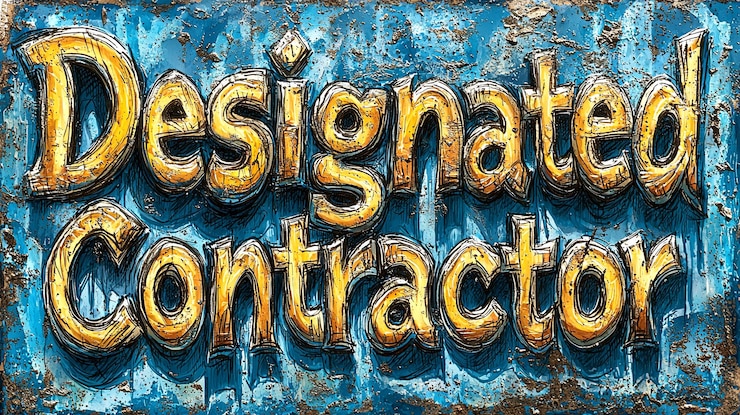 Foto ilustración en negrita con textura de estilo vintage que dice contratista designado