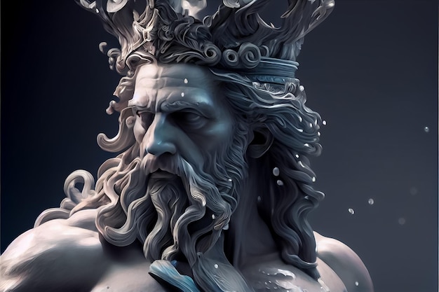 Ilustración de Neptuno Poseidón de la leyenda de la ciudad perdida de Atlantis AI