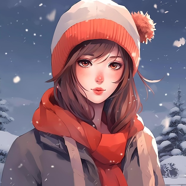ilustración de una niña al aire libre en invierno