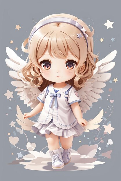 Ilustración de una niña ángel chibi linda