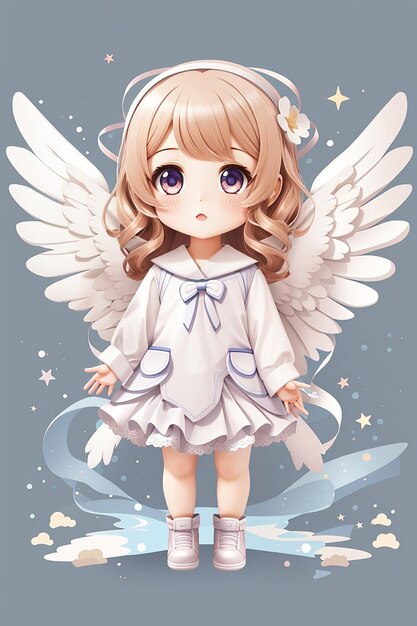 Foto ilustración de una niña ángel chibi linda