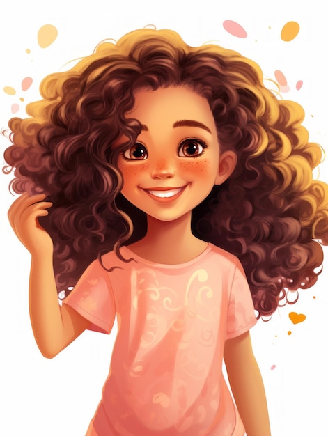 una ilustración de una niña con cabello rizado