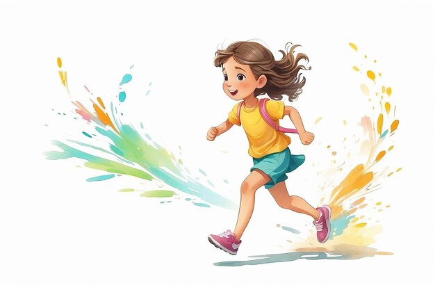 Ilustración de una niña corriendo