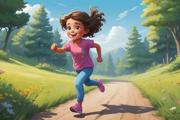 Ilustración de una niña corriendo