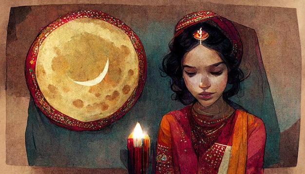 Ilustración de niña diwali