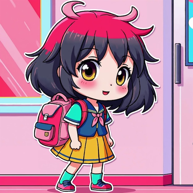 Ilustración de una niña de escuela de anime