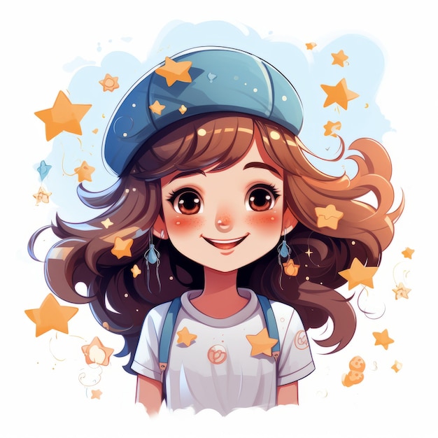 una ilustración de una niña con estrellas en la cara