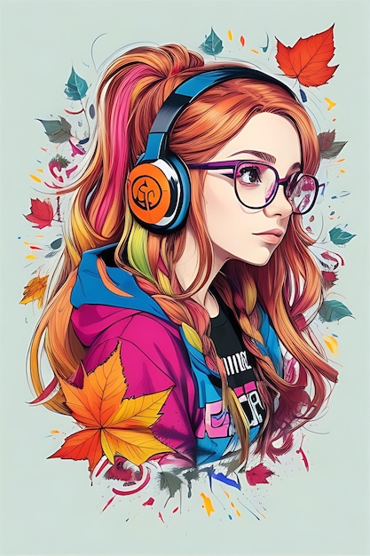 ilustración de niña hermosa con tema musical